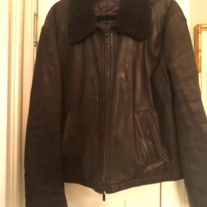 Donna Karan Signature Lambskin Leather Jacket with Detachable Shearling Collar